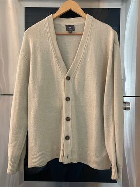 H&M Men's Light Cream Button-Front Cardigan